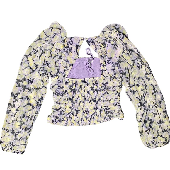 FREE PEOPLE | Mabel Structured Blouse w/ Lace-up Front   | Floral Lilac Combo |S - Picture 5 of 12